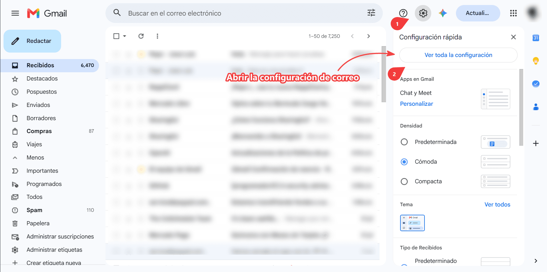 Gmail settings gear icon used to open forwarding options